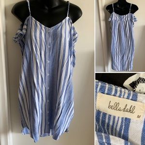 Bella Dahl blue white striped off shoulder dress M